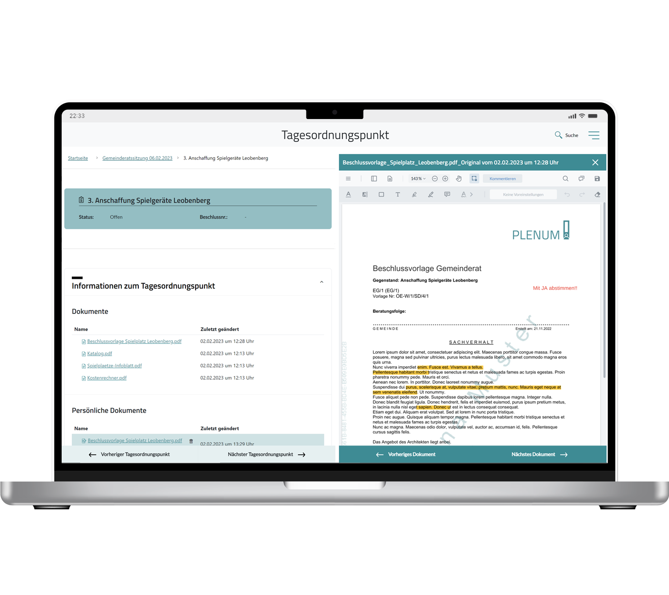 Gemeinderat Funktionsgrafik: Persönliche Notizen erstellen