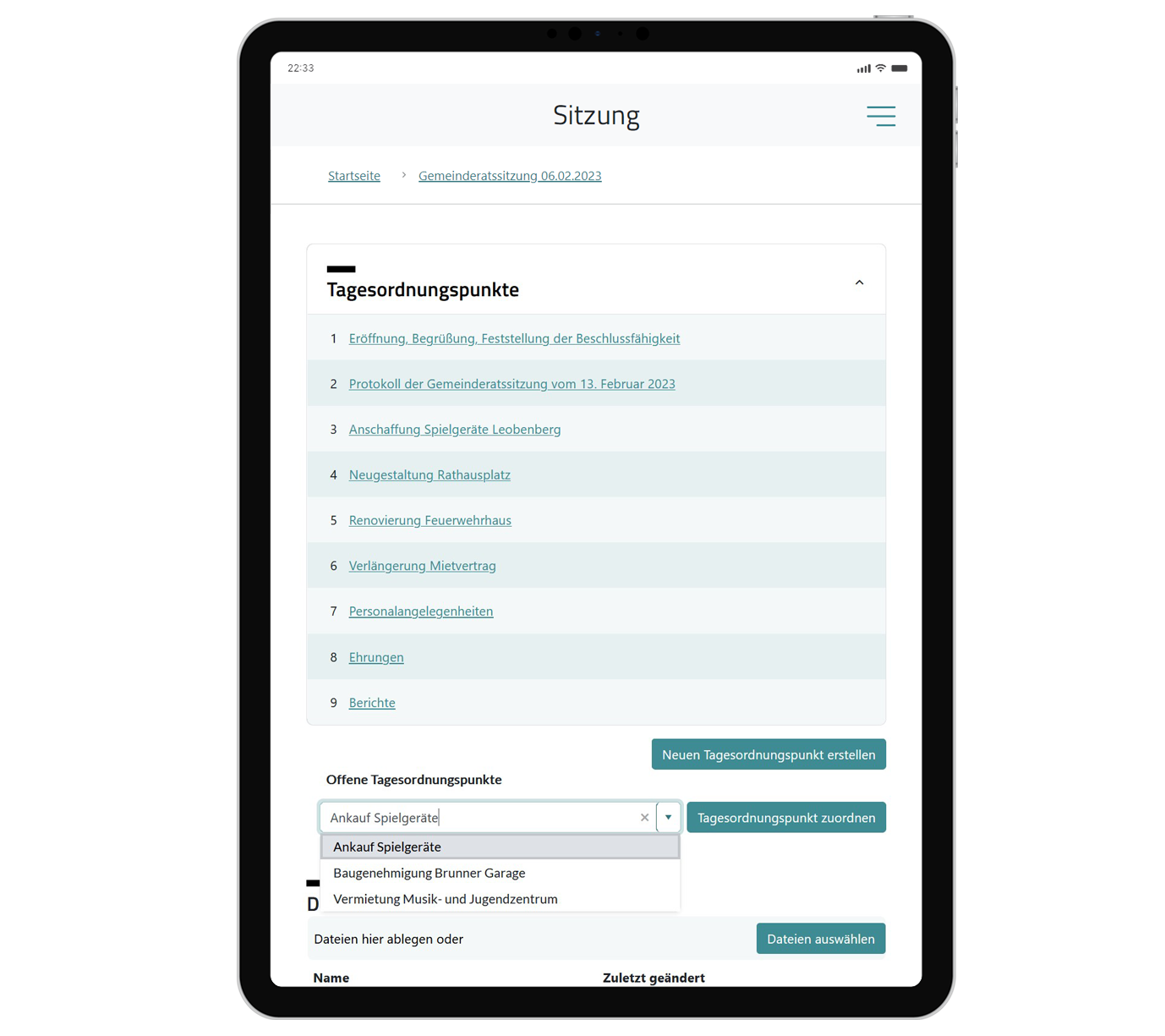 Gemeindeverwaltung Funktionsgrafik: Agenda & Tagesordnungspunkte erstellen